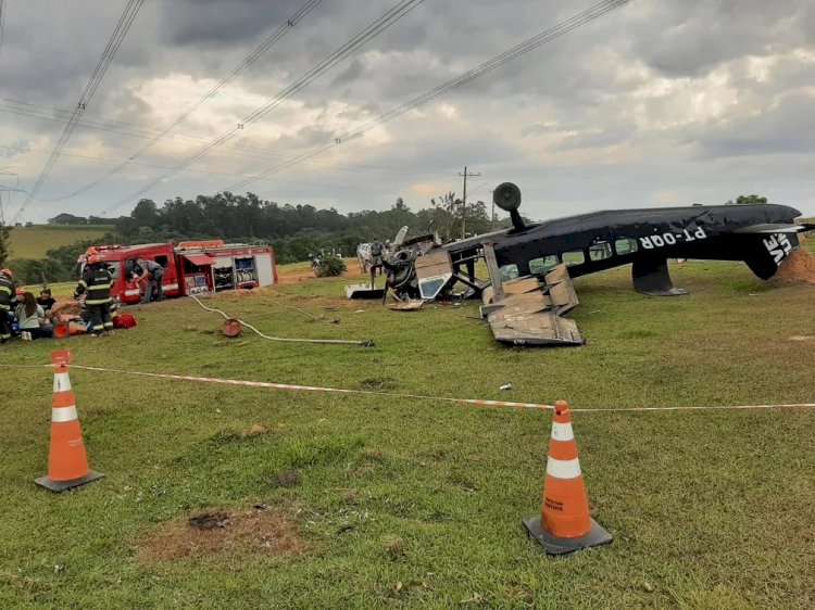 Avião usado por paraquedistas faz pouso de emergência com 11 pessoas em Boituva; 2 pessoas morreram, diz prefeitura