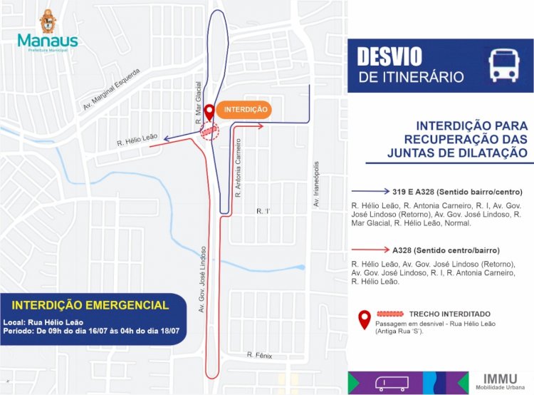 Prefeitura interdita via e altera rotas de linhas de ônibus na zona Norte