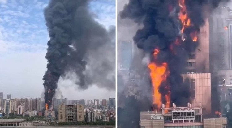 Incêndio atinge torre de escritórios no Sul da China