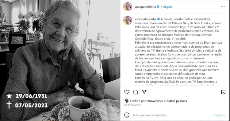 Palmirinha, apresentadora e cozinheira, morre aos 91 anos