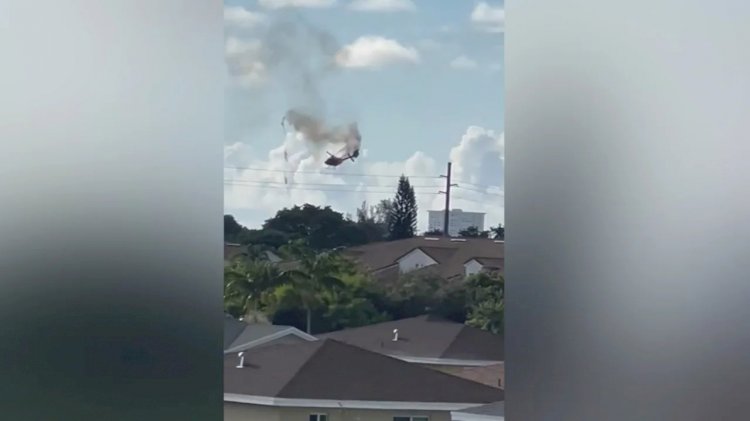 Um helicóptero dos bombeiros de Broward caiu em Pompanho Beach, na Flórida, nesta segunda-feira (28/8)