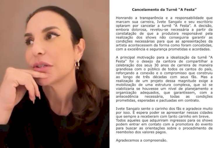 Ivete Sangalo anuncia o cancelamento de sua turnê pelos 30 anos de carreira por problemas com produtora