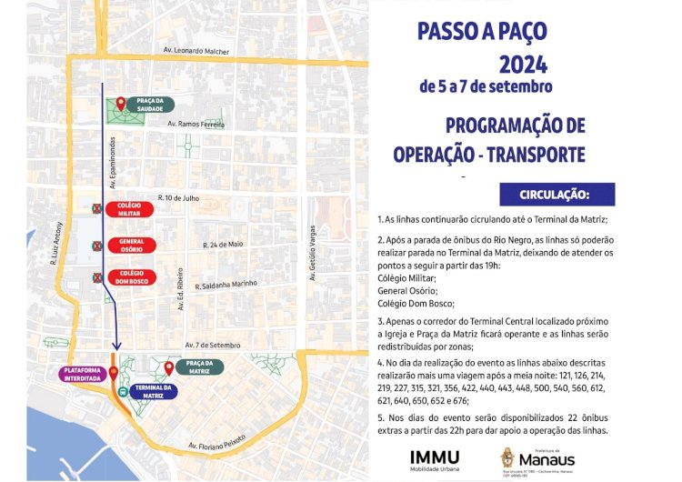 Prefeitura informa programação especial de transporte e trânsito para ‘Manaus Passo a Paço 2024’