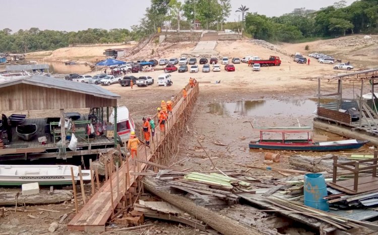 Prefeitura constrói ponte de 80 metros na marina do Davi em razão da estiagem