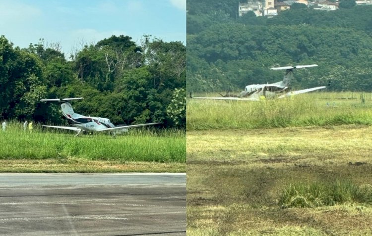 Avião de pequeno porte sai da pista no aeroporto Campo de Marte, em SP