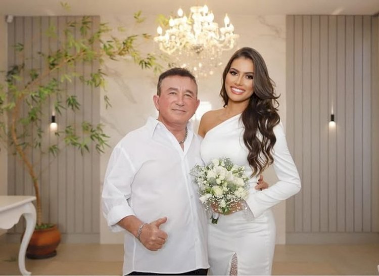 Amado Batista se casa com miss 51 anos mais jovem no MT com separação total de bens; vídeo